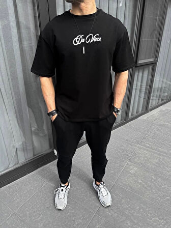 Unisex Baskılı Oversize T-Shirt - Siyah