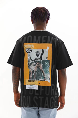Unisex Baskılı Oversize T-Shirt - Siyah