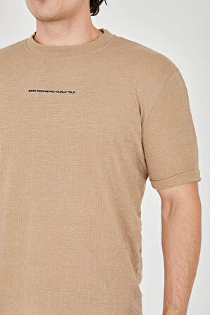 Unisex Jakar Kumaş Slim Fit T-Shirt - Kahverengi