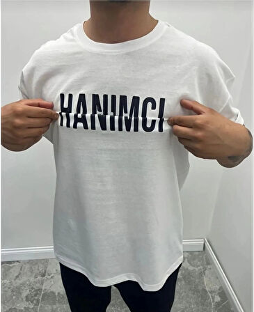 Unisex Bisiklet Yaka Katlanan Baskılı T-Shirt - Beyaz