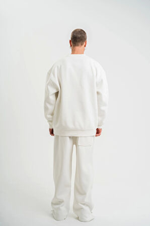 Uzun Kol Bisiklet Yaka Basic SweatShirt - Beyaz