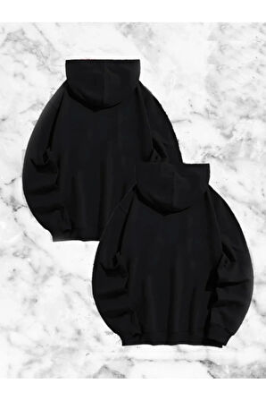 Örümcek Baskılı Sevgili Çift Kombini Kapüşonlu Sweatshirt & Hodie - Siyah