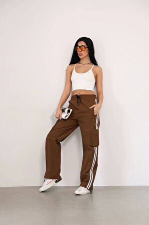 Praşut Kumaş Kargo Çeplı Baggy Esofman - Kahve