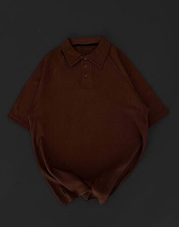 Yakalı Patlı Kısa Kol T-shirt - Kahverengi