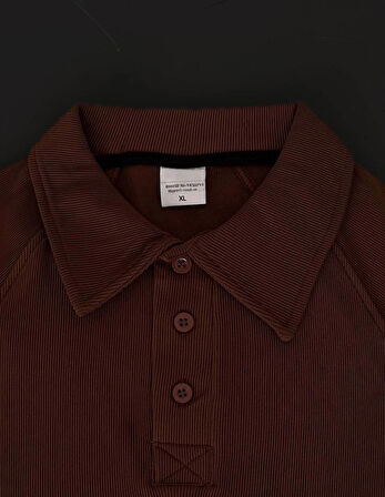 Yakalı Patlı Kısa Kol T-shirt - Kahverengi