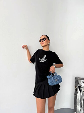 Kısa Kol Baskılı T-shirt - Siyah