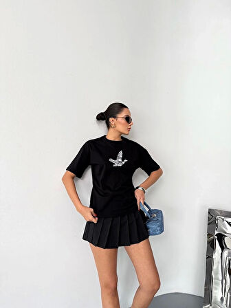 Kısa Kol Baskılı T-shirt - Siyah