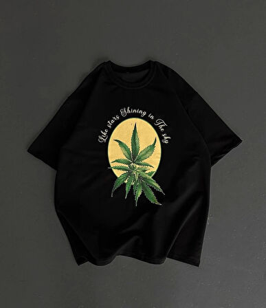 Ön ve Arka Baskılı Oversize Bisiklet Yaka T-shirt- Siyah