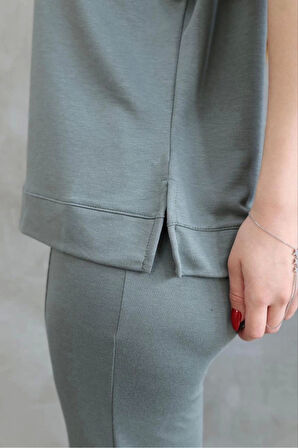 Osy Modal Yumuşak dokulu Kumaş Bisiklet Yaka Kısa Kollu Takım - Mint Yeşili