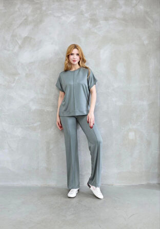 Osy Modal Yumuşak dokulu Kumaş Bisiklet Yaka Kısa Kollu Takım - Mint Yeşili