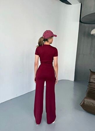 Osy Modal Yumuşak Dokulu Kumaş Nakış işlemeli Rahat Bol Paça Eşofman Pantalon - Bordo