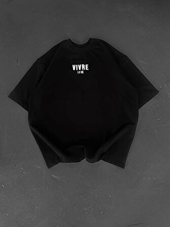 Baskılı Oversize Bisiklet Yaka T-shirt - Siyah