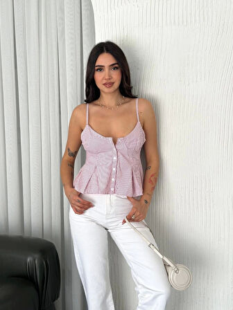 Askılı Dekolte deraylı crop - Kırmızı