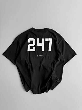 20/1 Penye CompackBaskılı Oversize Bisiklet Yaka Kısa Kol Yazlık T-shirt - Siyah