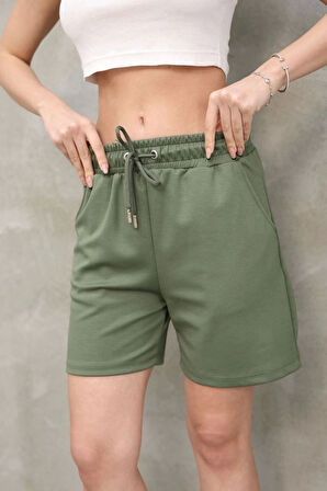 Osy Modal Yumuşak dokulu Kumaş Kadın Kısa Şort - Haki
