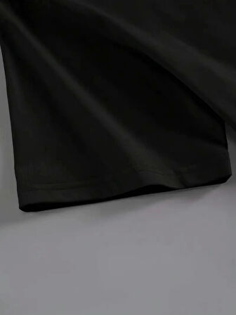 Brooklyn Harf Baskılı Düşük Omuzlu T-shirt, Rahat Kısa Kollu Bol T-shirt, Kadın Giyim - Siyah