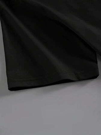 20/1 Penye Compack Baskılı Oversize Kahve Desenli Kadın Kısa Kol Yazlık T-shirt - Siyah