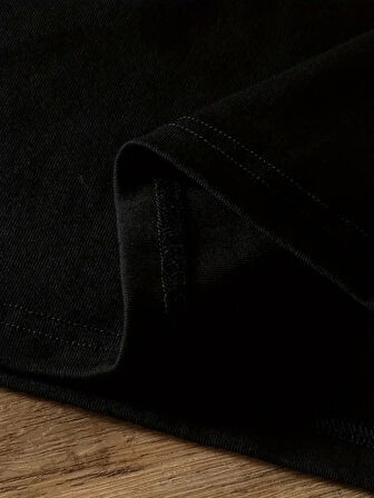 20/1 Penye Compack Ayı Baskılı Oversize Bisiklet Yaka Kısa Kol T-shirt - Siyah