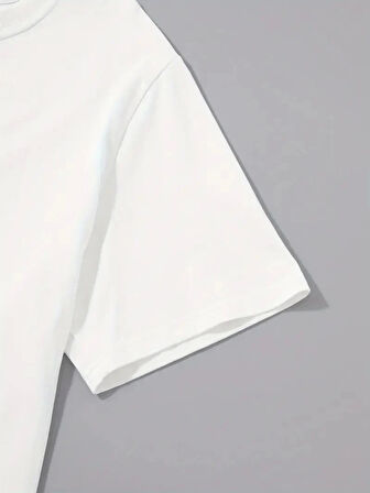 20/1 Penye Compack Palmiye Baskılı Oversize Bisiklet Yaka Kısa Kol T-shirt - Beyaz