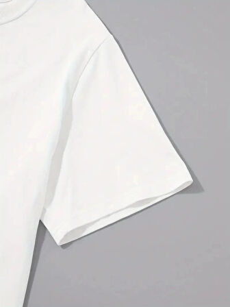 20/1 Penye Compack Uçak Baskılı Oversize Bisiklet Yaka Kısa Kol T-shirt - Beyaz