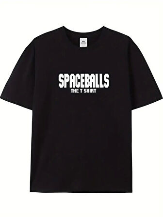 20/1 Penye Compack SPACEBALLS Erkek Baskılı Oversize Bisiklet Yaka Kısa Kol Yazlık T-shirt - Siyah