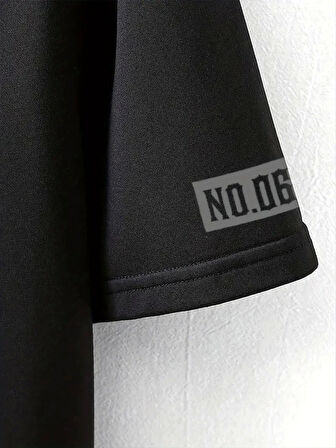 LB Ön Arka Baskılı Oversize Bisiklet Yaka Yazlık T-shirt - Siyah