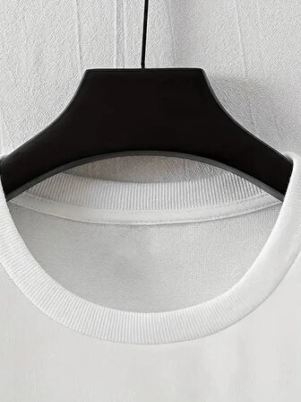 LB Baskılı Ön Arka Oversize Bisiklet Yaka Kısa Kol T-shirt - Beyaz