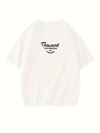 Thousand Ön Arka Baskılı Oversize Bisiklet Yaka T-shirt - Beyaz