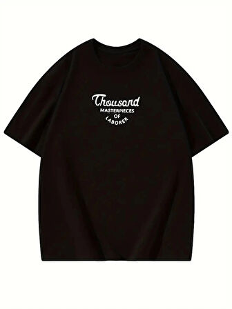 Thousand Ön Arka Baskılı Oversize Bisiklet Yaka T-shirt - Siyah