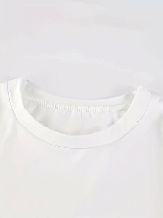 20/1 Penye Compack Baskılı Oversize Kısa Kol Bisiklet Yaka T-shirt - Beyaz