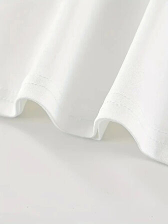 20/1 Penye Compack Baskılı Oversize Kısa Kol Bisiklet Yaka T-shirt - Beyaz