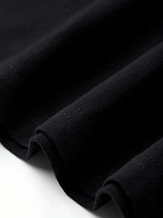 Güneş Gözlüğü Grafikli Karikatür Tavşan Oversize Kısa Kollu Tişört Çift Tişört, İlkbahar Ve Yaz- Siyah