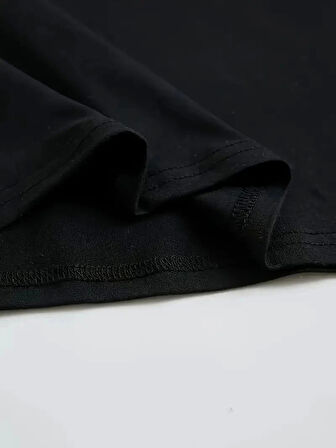 Büyük Boy Ayıcık Baskılı Bisiklet Yaka T-Shirt, İlkbahar & Yaz İçin Rahat Kısa Kollu T-Shirt, Kadın Giyim - Siyah