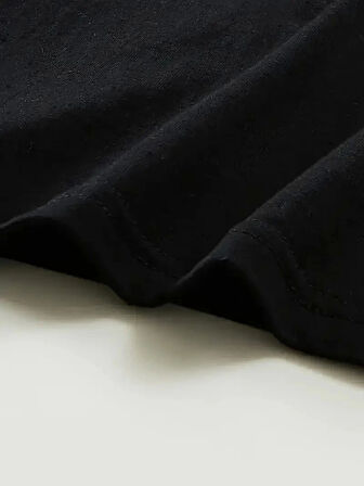 [Günlük T-Shirt] Hafif Kadın Günlük T-Shirt | Bol Kesim, Kısa Kollu, Yuvarlak Yaka, Eğlenceli Karikatür Ayı ve "Umrumda Değil" Baskı - Günlük Stil, İlkbahar/Yaz- Siyah