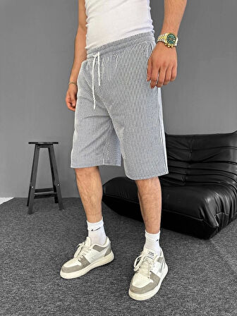 Su Yolu Çizgili Ön Arka Cepli Şort Yazlık Nefes Alabilir - Gri