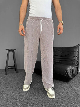 Su Yolu Çizgili Cepli Pantalon Yazlık - Kahverengi