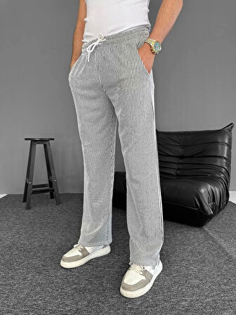 Su Yolu Çizgili Cepli Pantalon Yazlık - Gri