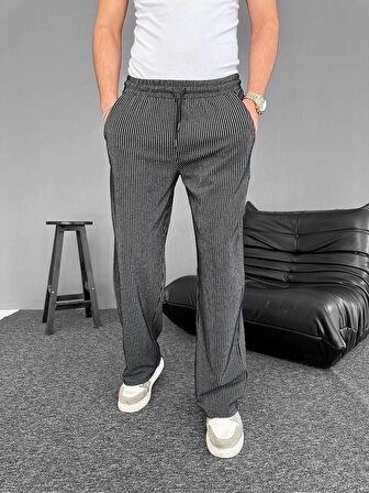 Su Yolu Çizgili Cepli Pantalon - Siyah
