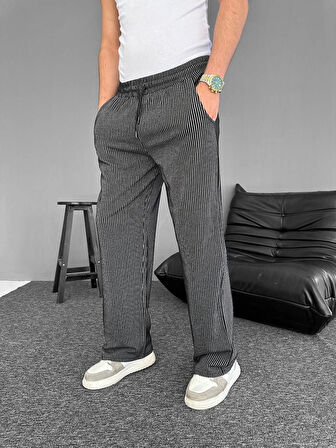 Su Yolu Çizgili Cepli Pantalon - Siyah