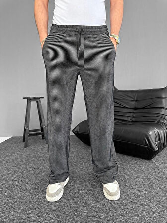 Su Yolu Çizgili Cepli Pantalon - Siyah
