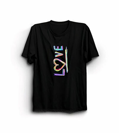 Sevgililer Günü İçin Özel Tasarım Love Baskılı T-shirt - Siyah