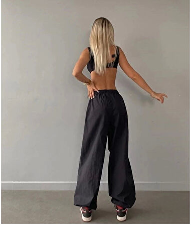 Kadın Cepli Paraşut Pantalon - Siyah