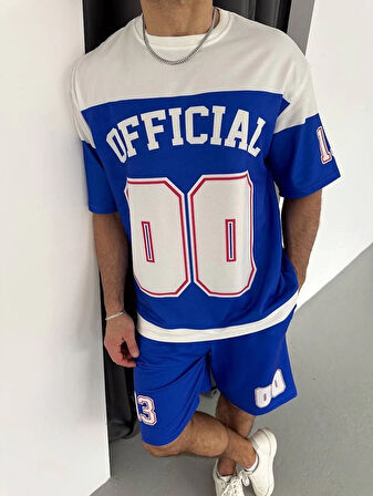 Dijital 00 Baskılı Şortlu Takım - Mavi