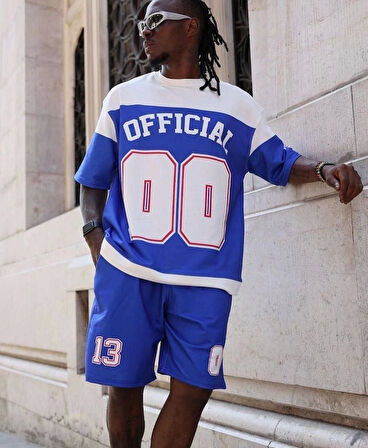 Dijital 00 Baskılı Şortlu Takım - Mavi