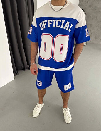 Dijital 00 Baskılı Şortlu Takım - Mavi