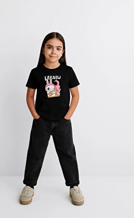 Kız Labubu Çocuk Baskılı T-Shirt - Siyah