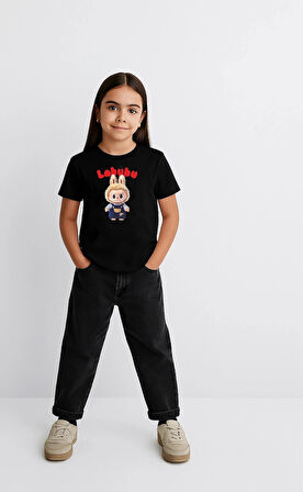 Kız Labubu Çocuk Baskılı T-Shirt - Beyaz