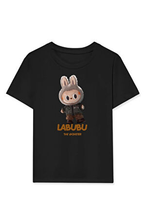 Kız Labubu Çocuk Baskılı T-Shirt - Siyah