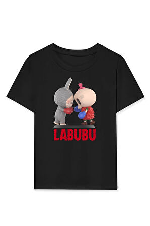 Kız Labubu Çocuk Baskılı T-Shirt - Siyah