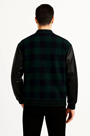 Kolları Suni Deri içi Astarlı Oduncu Kolej içi Ceket - Haki